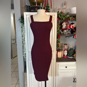 Large Burgundy Fitted Bodycon Pencil Dress Stretchy Sexy